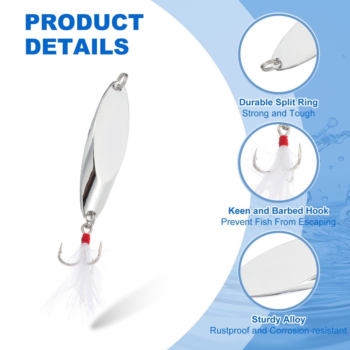 20g Silver Metal Fishing Spoons Lures - Casting Tackle for Freshwater & Saltwater