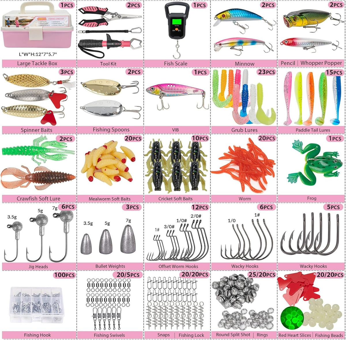 Large 3-Layer Tackle Box Kit for Fishing Accessories and Lures - 400 Pieces