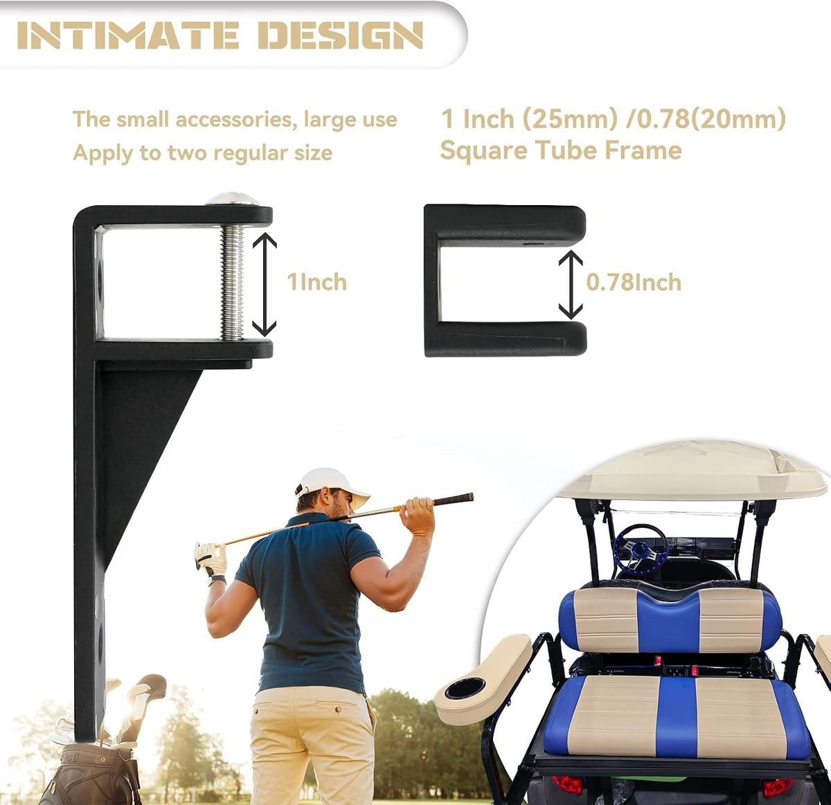 Golf Cart Rear Seat Kit with Support Frame No Drilling EZGO Club Car Compatible