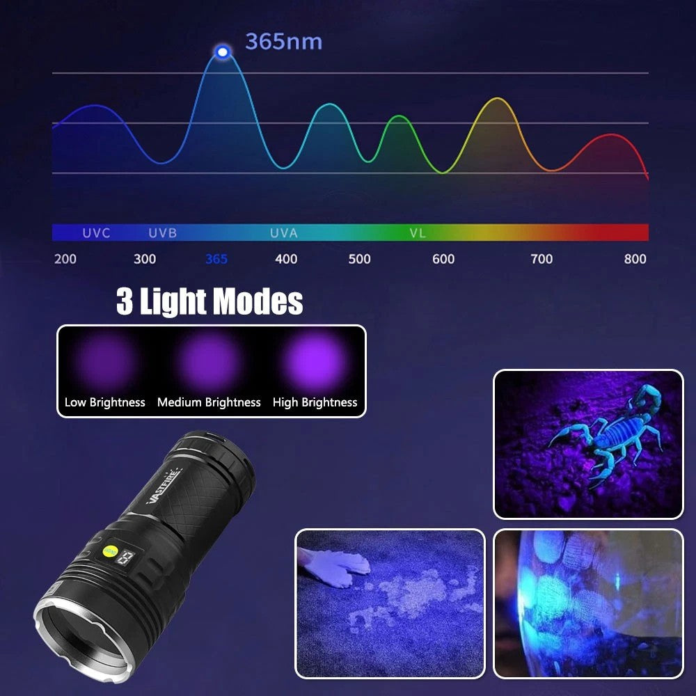 Rechargeable UV Flashlight 365nm 30W 60W 120W Black Light Inspection Torch