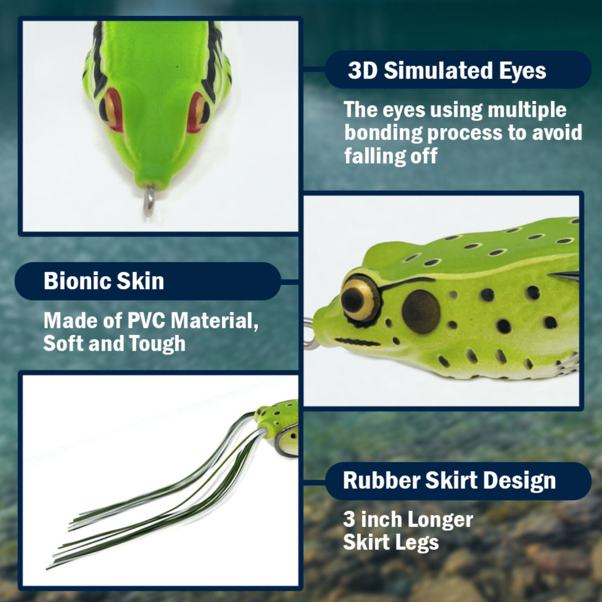 Topwater Bass Fishing Frogs 2.5 Inch 2 Pack - Weedless Hollow Body Lures
