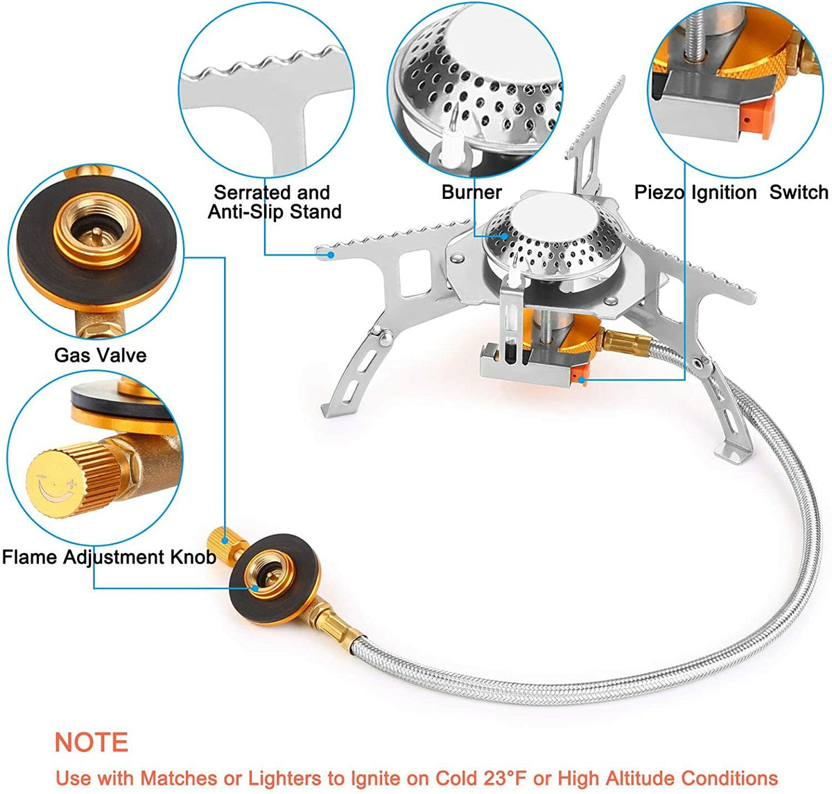 Portable Camping Gas Stove with Piezo Ignition and Carrying Case