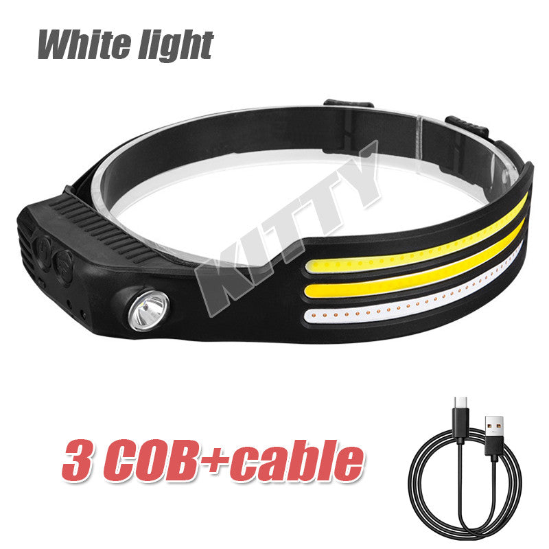 Rechargeable LED Headlamp with COB & XPE Lights, USB Work Light, Waterproof