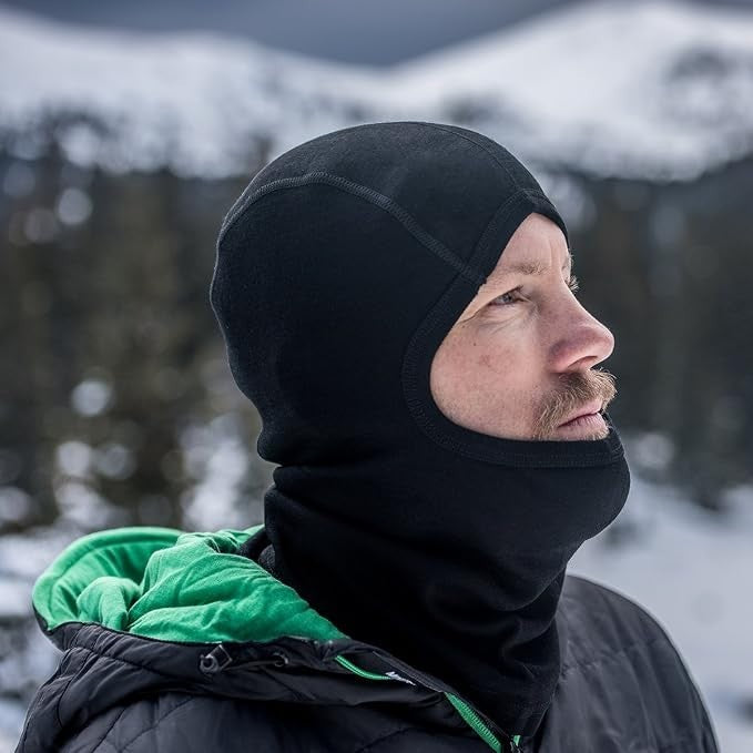 100% Merino Wool Ski Mask Balaclava Face Cover - One Size Black