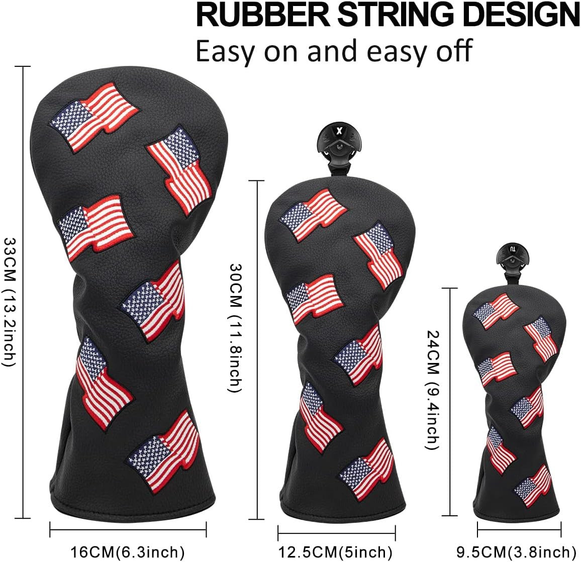 Patriotic Golf Club Head Cover Set USA Flag Driver Fairway Hybrid Black