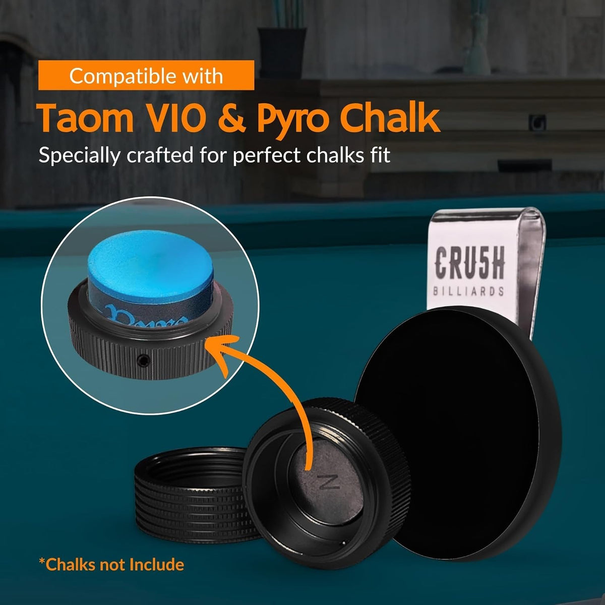 Magnetic Chalk Holder for Pool Cues – Round Chalk Accessory Fits Taom V10 & Pyro