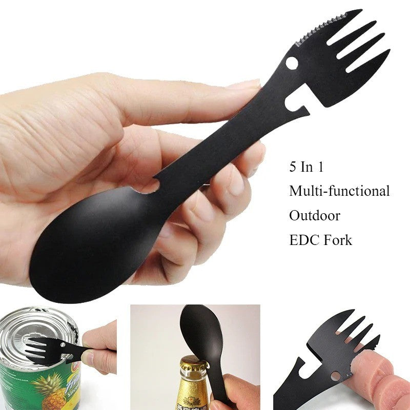 5-in-1 Camping Spork Set - Stainless Steel Multi-Functional Outdoor Utensils