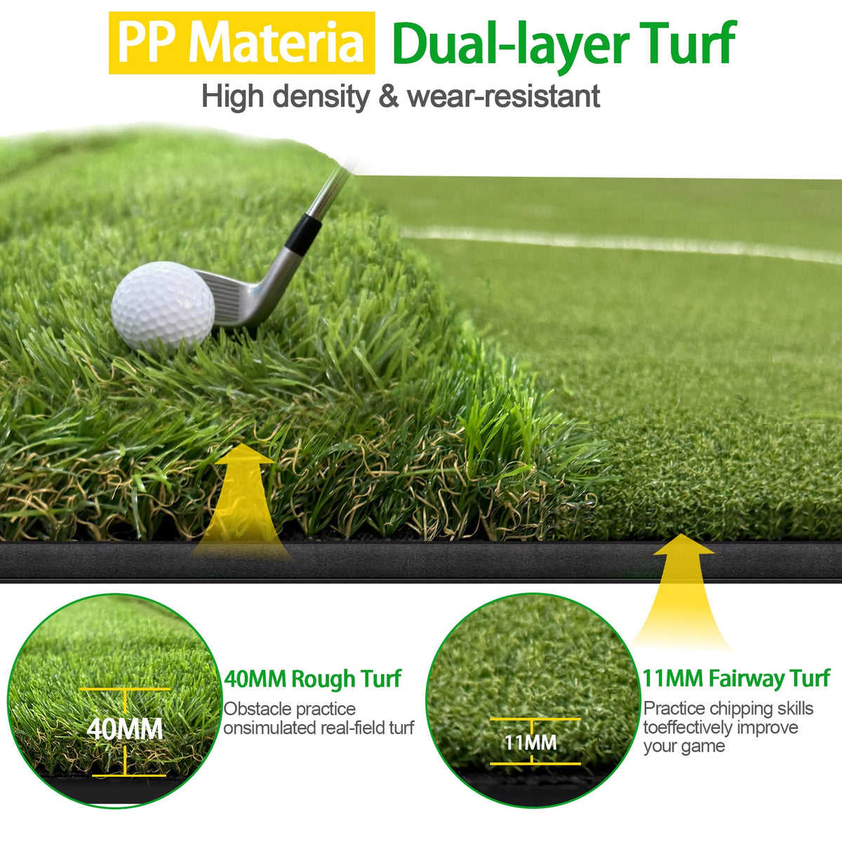Dual Turf Golf Hitting Mat 5x4 ft Indoor Outdoor Practice Swing Trainer