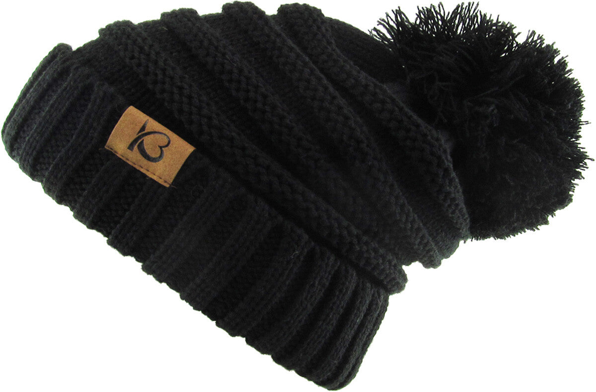 Chunky Cable Knit Slouch Pom Beanie Oversized Winter Ski Hat for Women