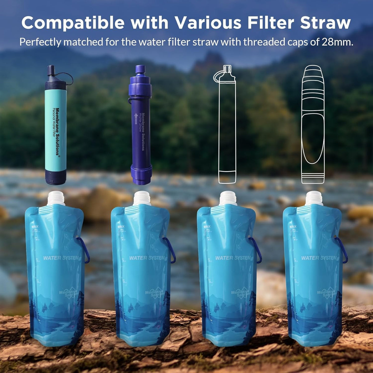 Collapsible Water Pouch 680mL Set for Camping Hiking Travel - 4 Pack