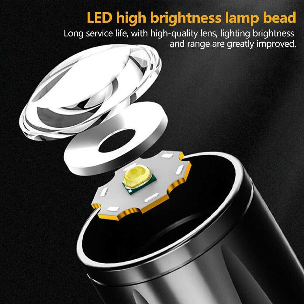 Rechargeable LED Flashlight Torch with Zoomable COB Light for Camping