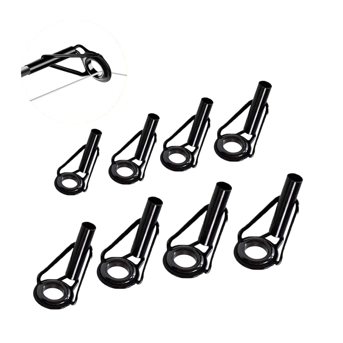 Fishing Rod Tip Repair Kit - 8 Black Stainless Steel & Ceramic Guides