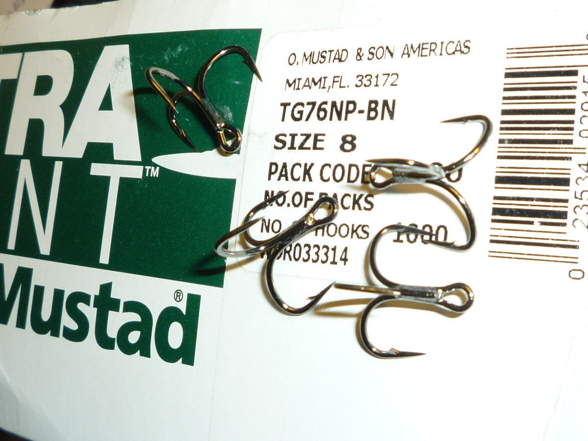 Mustad KVD-Elite TG76NP-BN Short-Shank Treble Hooks 1X Triple-Grip Size 8