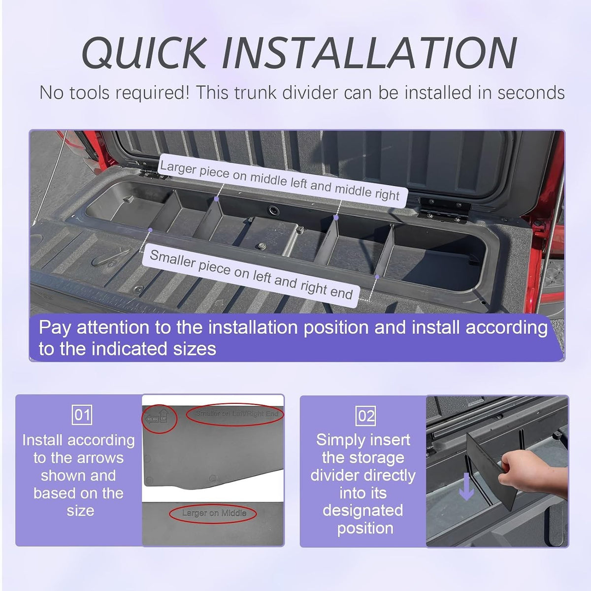 Tailgate Storage Dividers for Chevy Colorado & GMC Canyon 2023-2026 - ABS Organizer Inserts