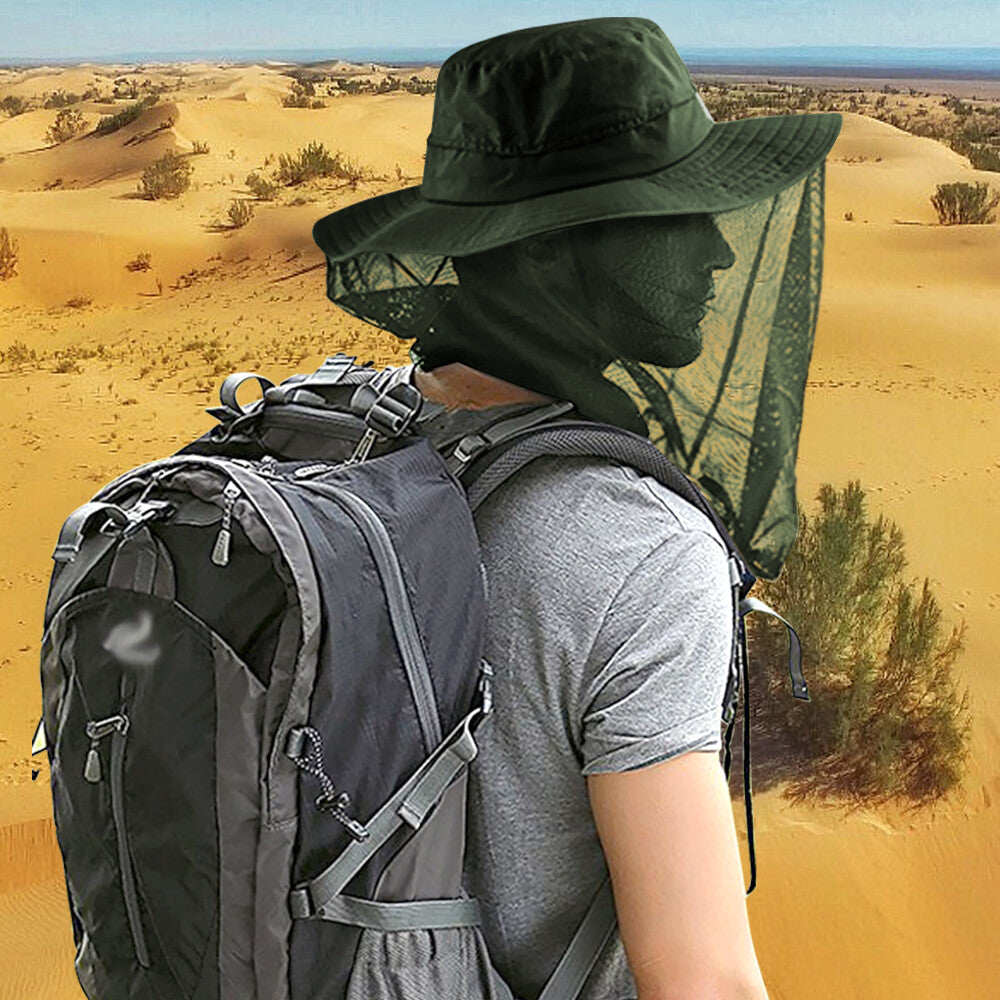 Outdoor Mosquito Net Hat with Sun Protection and Adjustable Mesh Cap