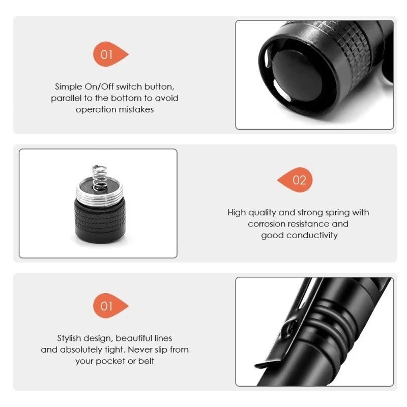 Mini LED Flashlight Pen Light Portable Waterproof Tactical Torch