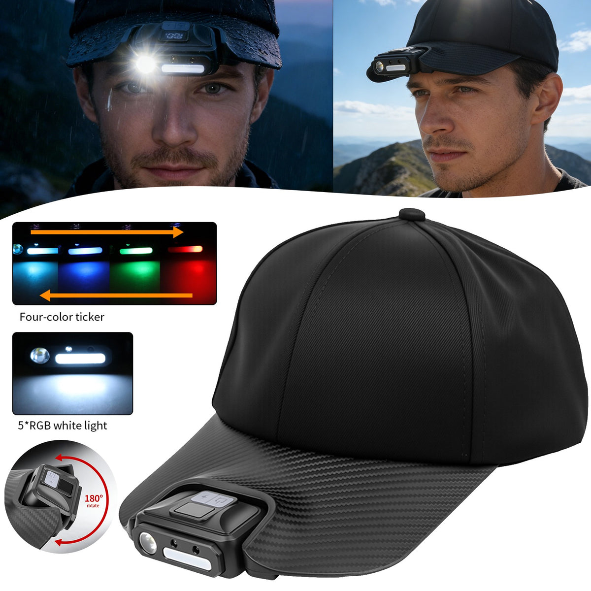 Rechargeable LED Baseball Cap with Headlight for Camping Running Outdoor