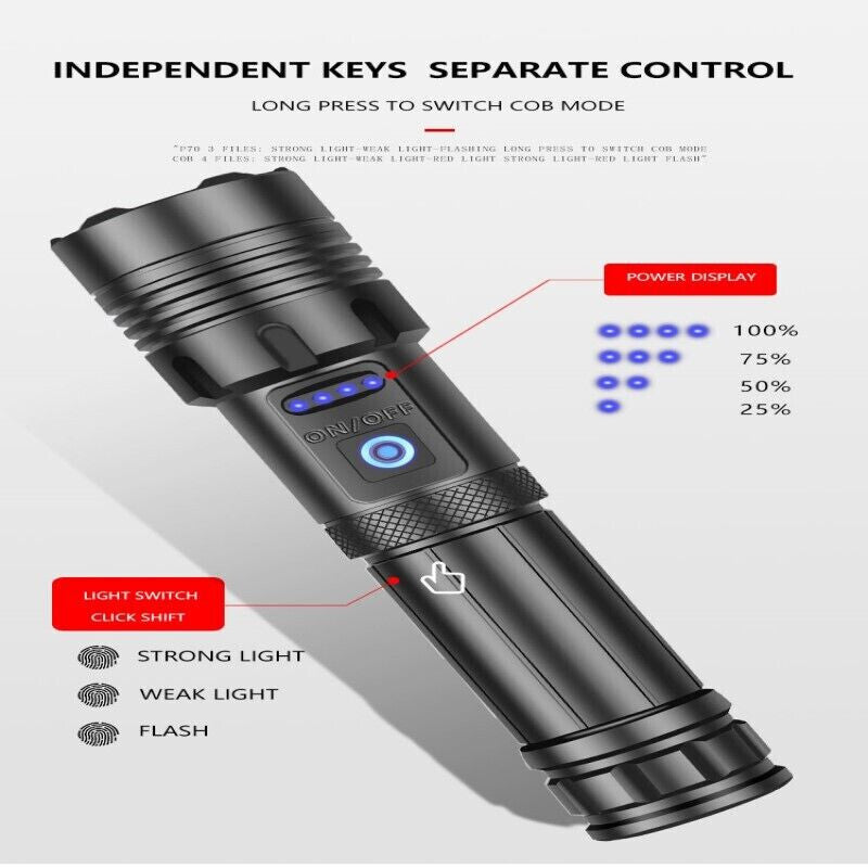 Super Bright Rechargeable LED Tactical Flashlight 1,000,000 Lumens Waterproof Long Range