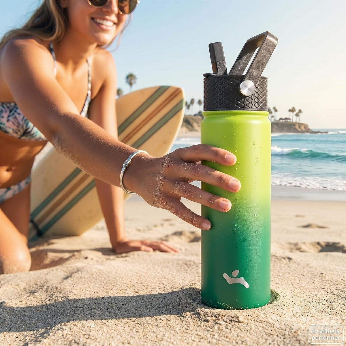 Insulated Stainless Steel Water Bottle 24 oz with Straw & Multiple Lids
