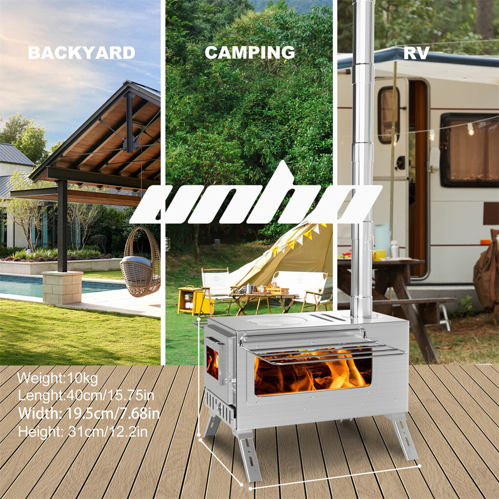 Large Portable Camping Wood Stove with Stainless Steel Chimney Pipe