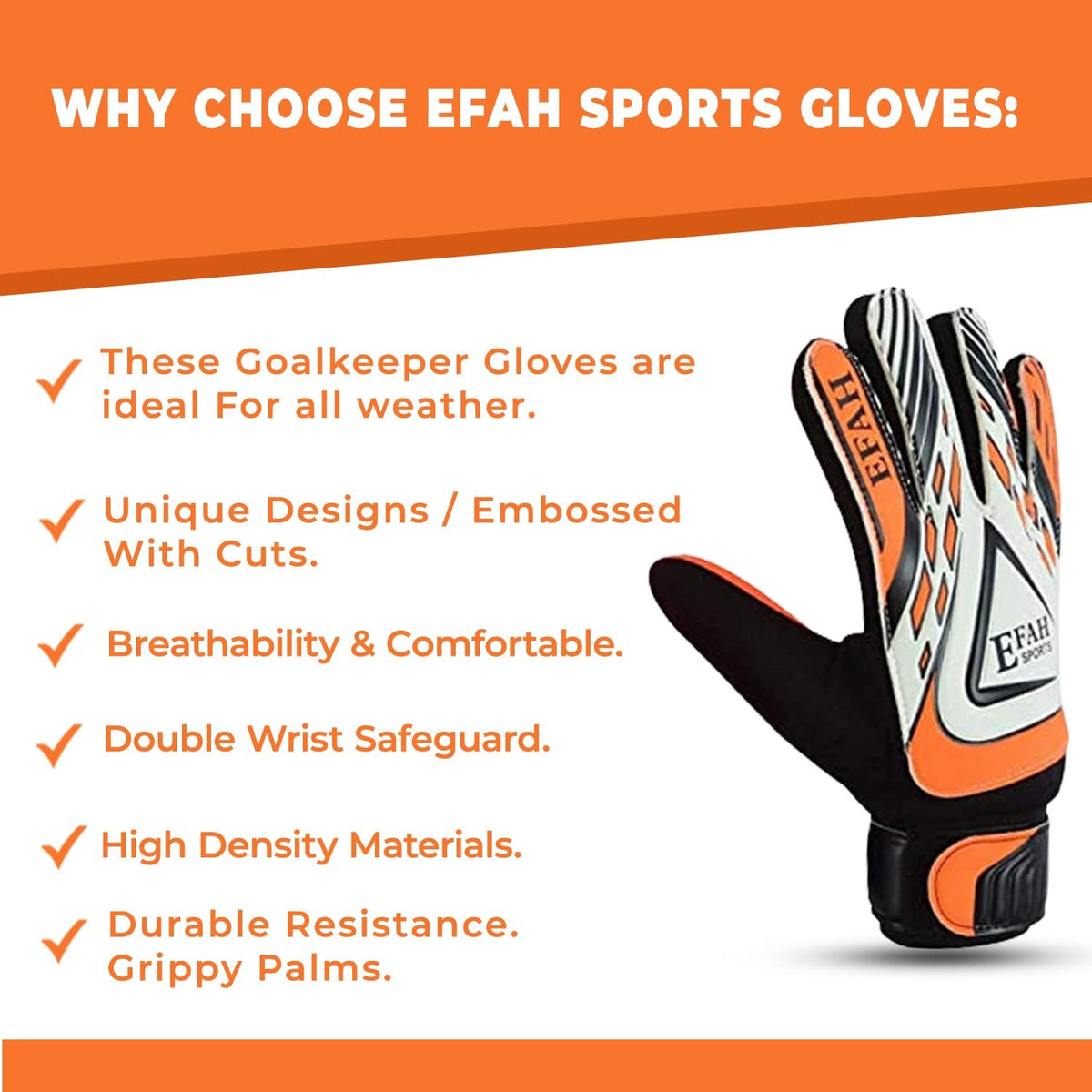 Soccer Goalie Size 5 for Ages 9-12 – Black/Orange, EFAH SPORTS