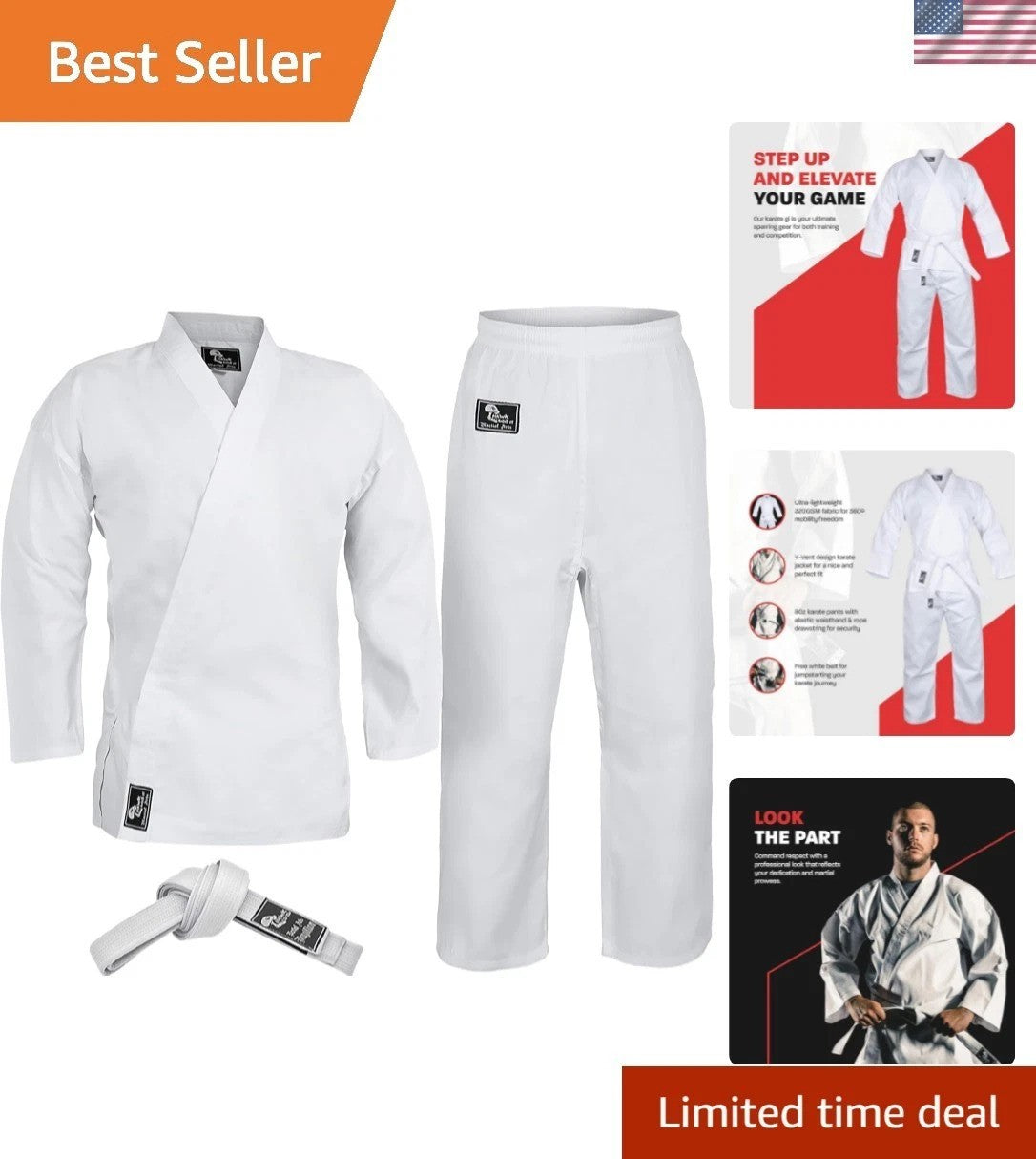 Lightweight Karate Uniform for Kids & Adults with Belt - Martial Arts Gi