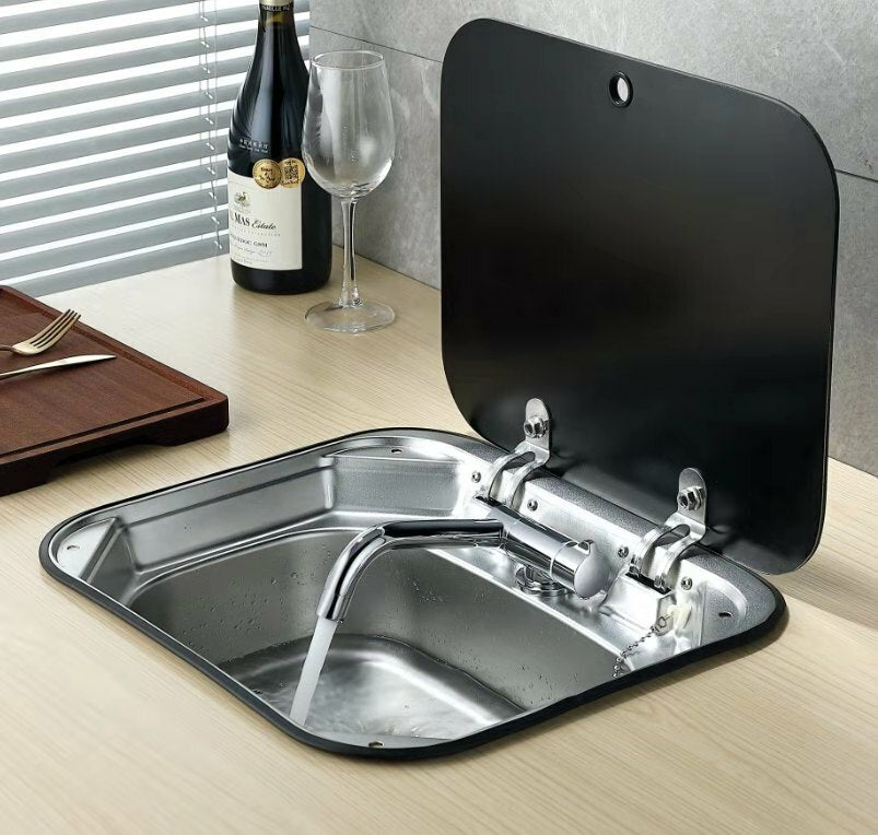 RV Caravan Stainless Steel Hand Wash Basin with Lid and Faucet