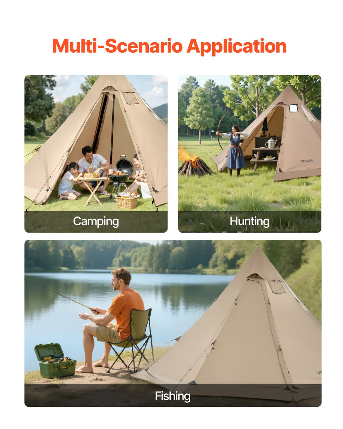 Portable Hot Tent with Stove Jack for Camping 4-6 Persons Waterproof Durable