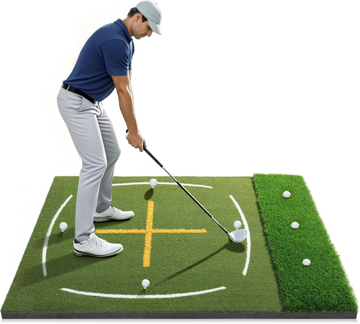 Golf Hitting Mat 5x4ft Dual-Turf Practice Mat with 6 Tees - Indoor Outdoor Training