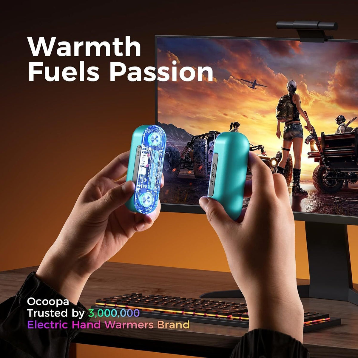 Rechargeable Hand Warmer with Power Bank 16H Heat and RGB Lights for Gaming & Outdoors