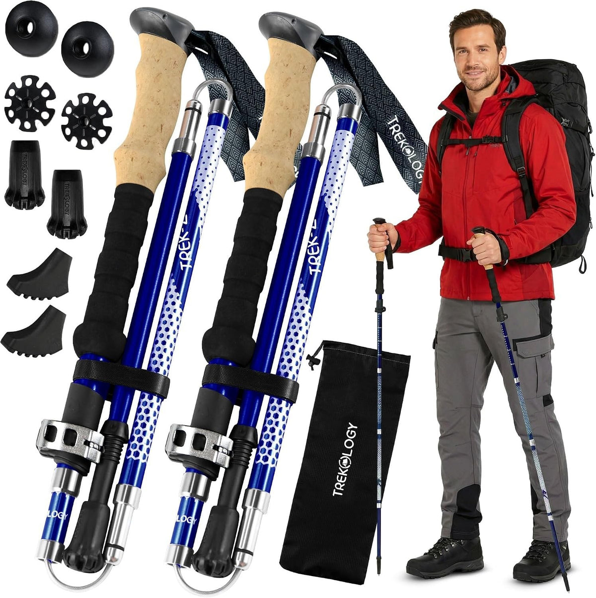 Lightweight Adjustable Hiking Poles Set - Trek-Z 2 Pack for Outdoor Support