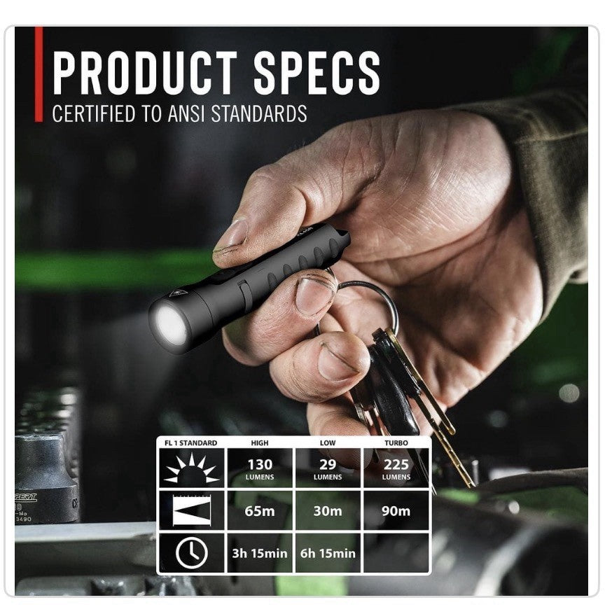 Rechargeable LED Flashlight with Laser Pointer - 225 Lumens, Compact & Durable