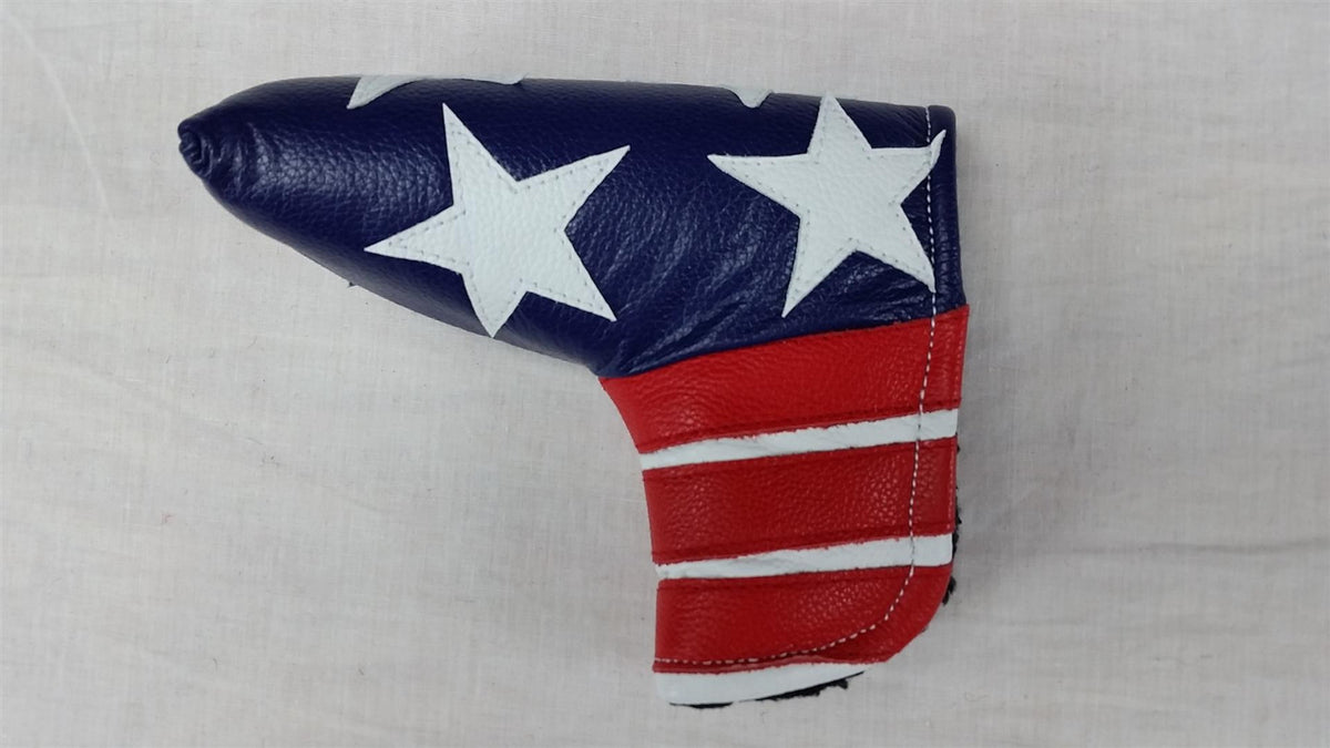 Leather Blade Putter Headcover with Magnetic Closure for Golf Clubs - USA Flag
