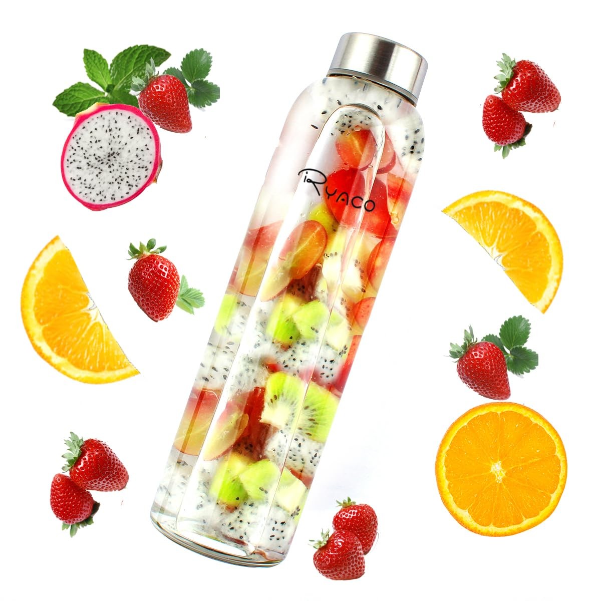 Borosilicate Glass Water Bottle 33oz/1L Leakproof BPA-Free Hydration