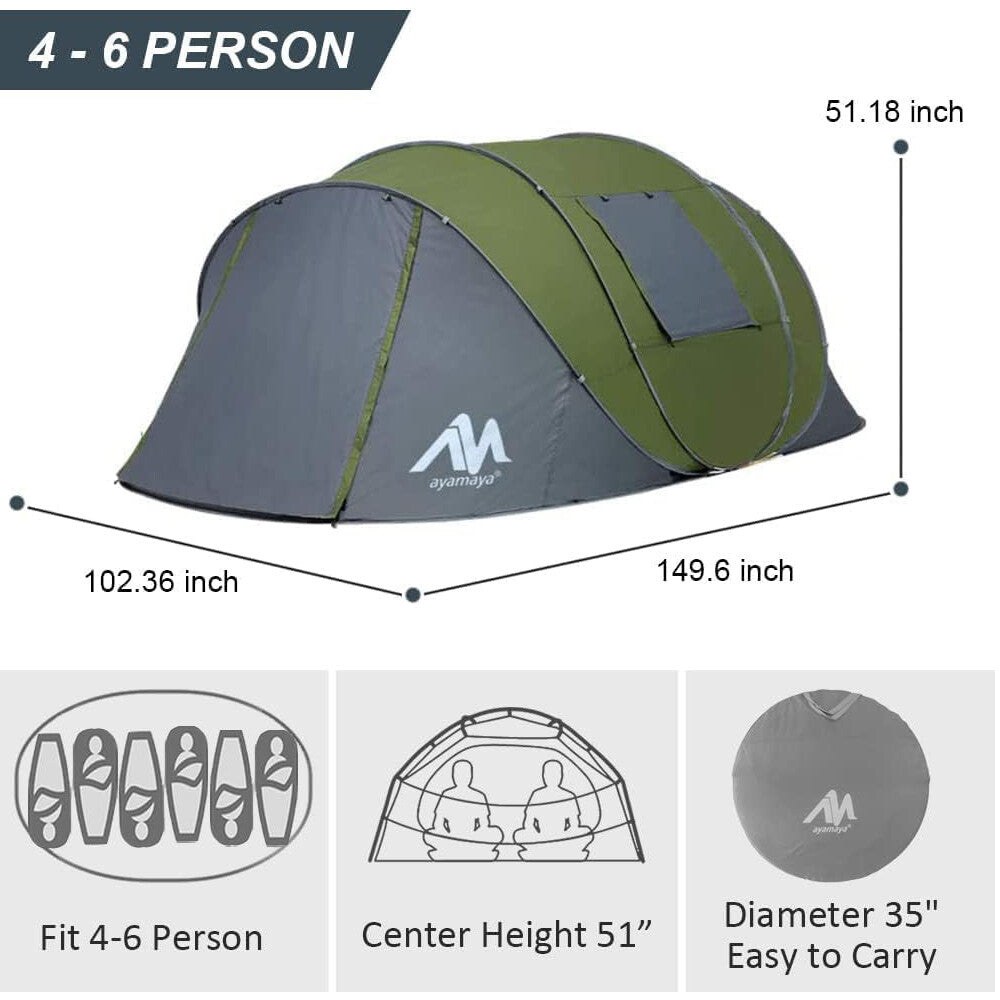 5-6 Person Waterproof Pop Up Camping Tent with Vestibule & Mesh Windows