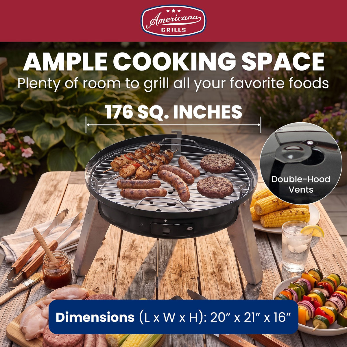 Portable Dual-Fuel Electric & Charcoal BBQ Grill - Americana Wherever