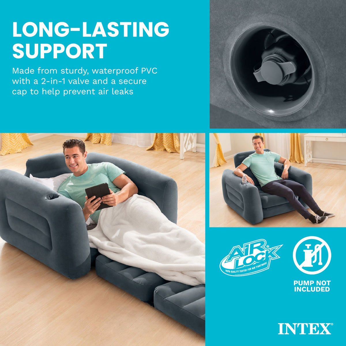 Intex Inflatable Pull-Out Sofa Chair and Twin Air Mattress 2 Pack
