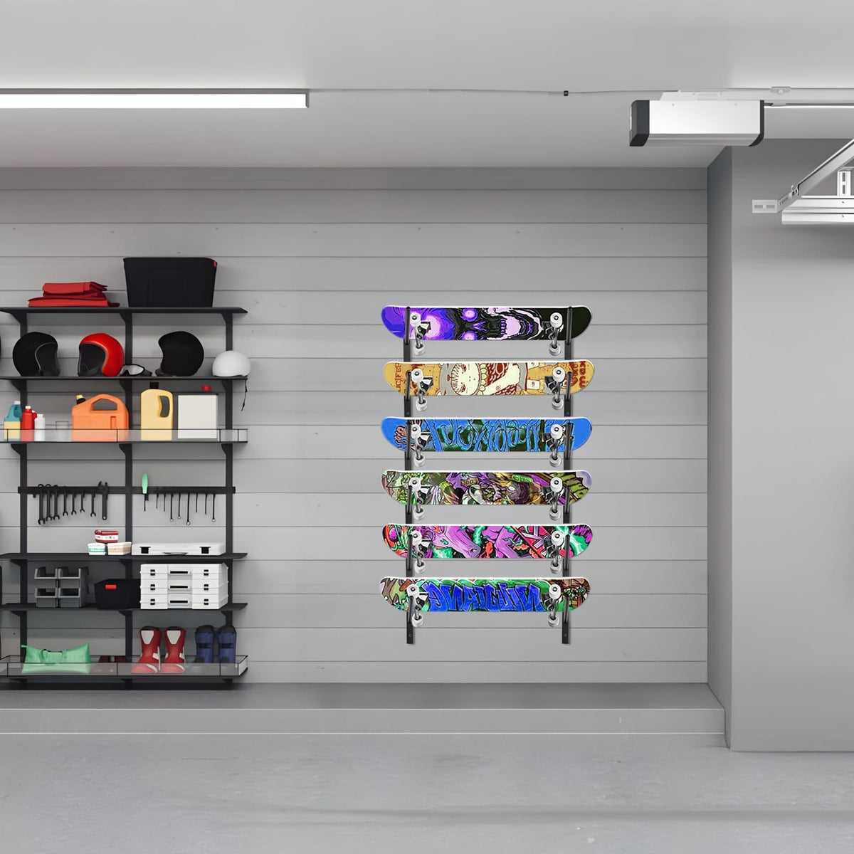 6-Tier Wall Mount Skateboard & Snowboard Rack Space-Saving Storage Organizer
