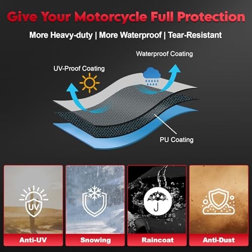600D Waterproof Motorcycle Cover 96 Inch Universal Fit Black