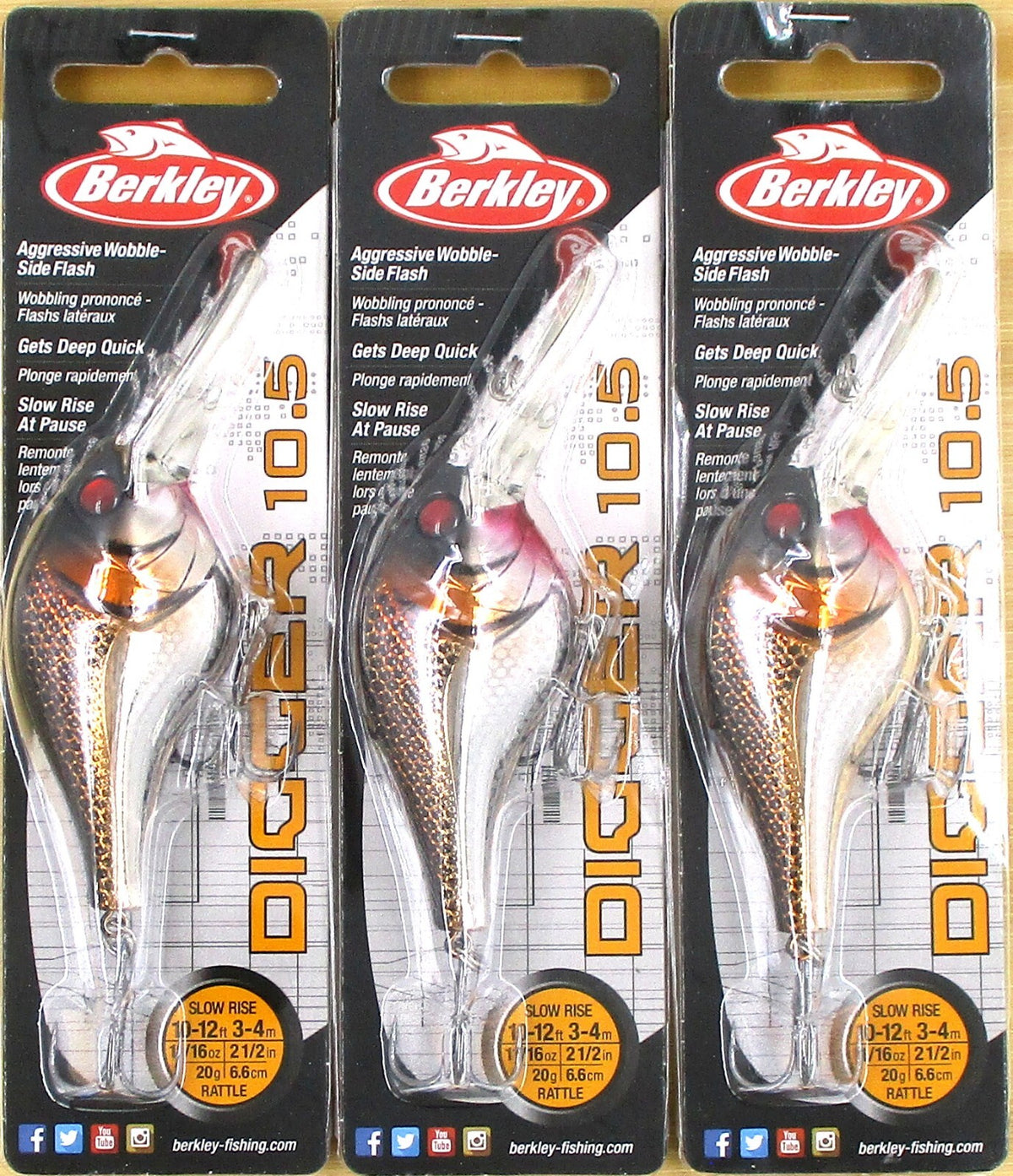 Berkley Rattle Crankbaits 2.5-Inch, 11/16 Oz, Black Silver, 3-Pack