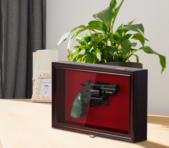 Wall Mount Lockable Handgun Display Case with UV Door and Wooden Frame