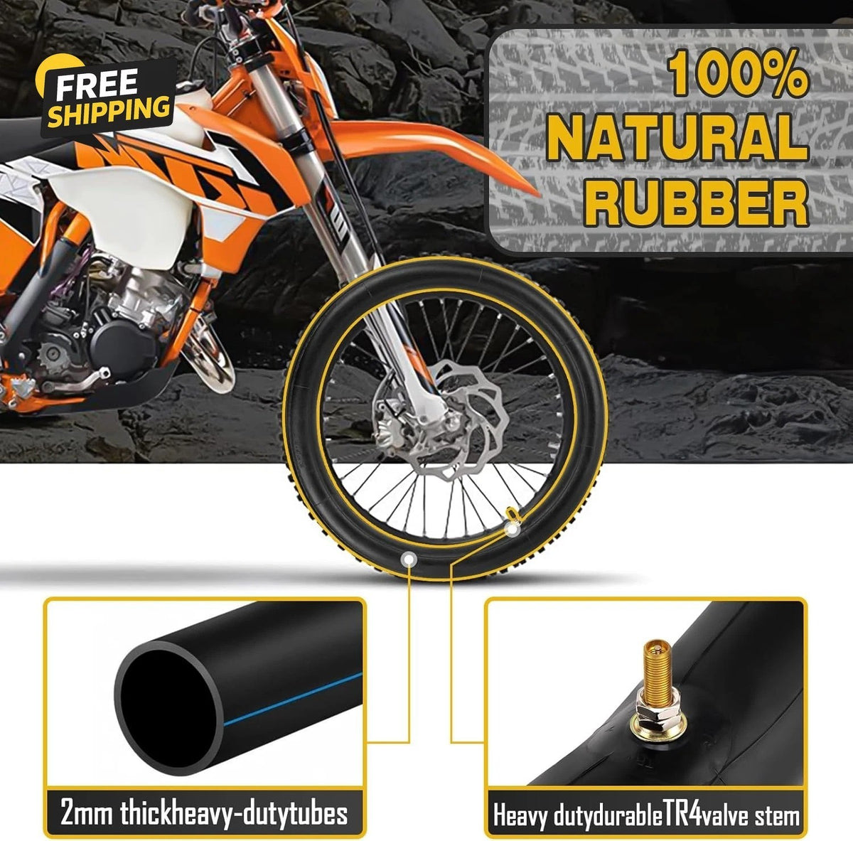 2-Pack 19-Inch Dirt Bike Inner Tubes 70/100-19 Heavy Duty with TR4 Valve Stem