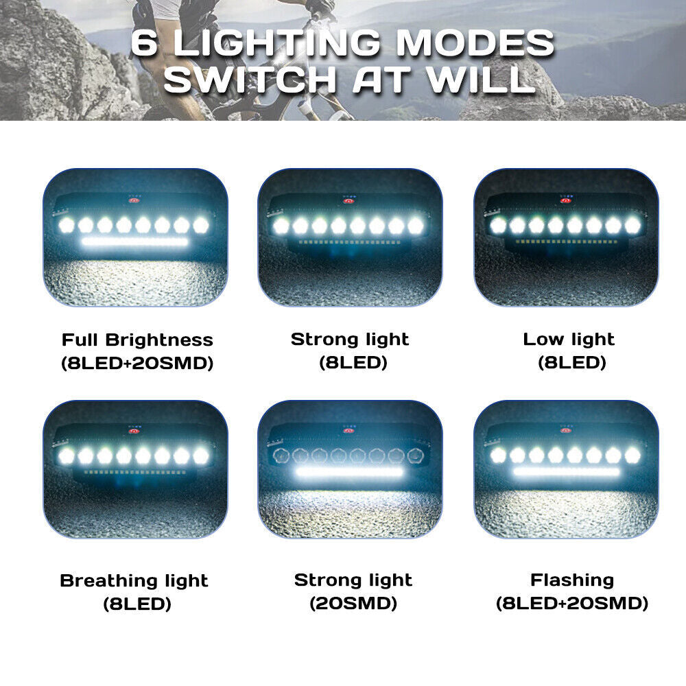 Super Bright USB Rechargeable Waterproof Bicycle Front Headlight with 6 Modes