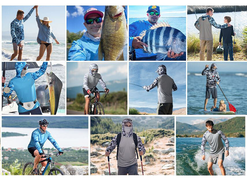 Men's UPF 50+ Sun Protection Fishing Shirt with Hoodie Face Mask - Lightweight & Breathable Outdoor Apparel