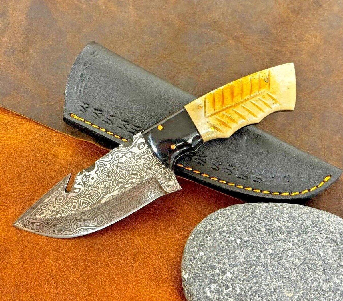 Handmade Damascus Folding Knife with Multiple Color Variants