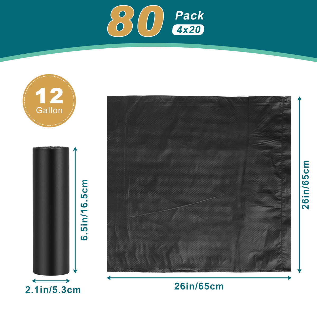80 Count Compostable Portable Toilet Bags 12 Gallon for Camping & Outdoor Use