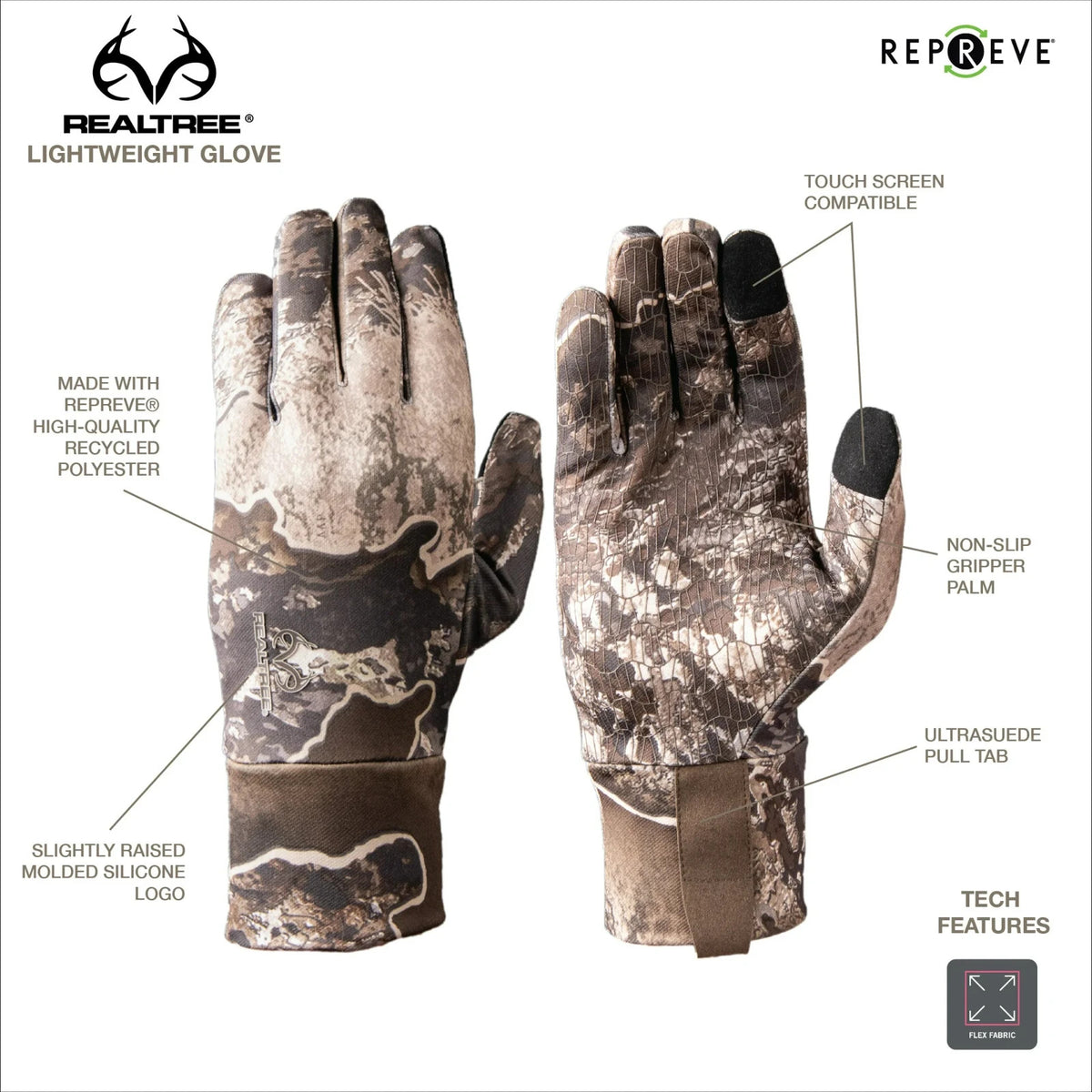Men's Lightweight Camouflage Hunting Gloves with Non-Slip Palm - Realtree EXCAPE