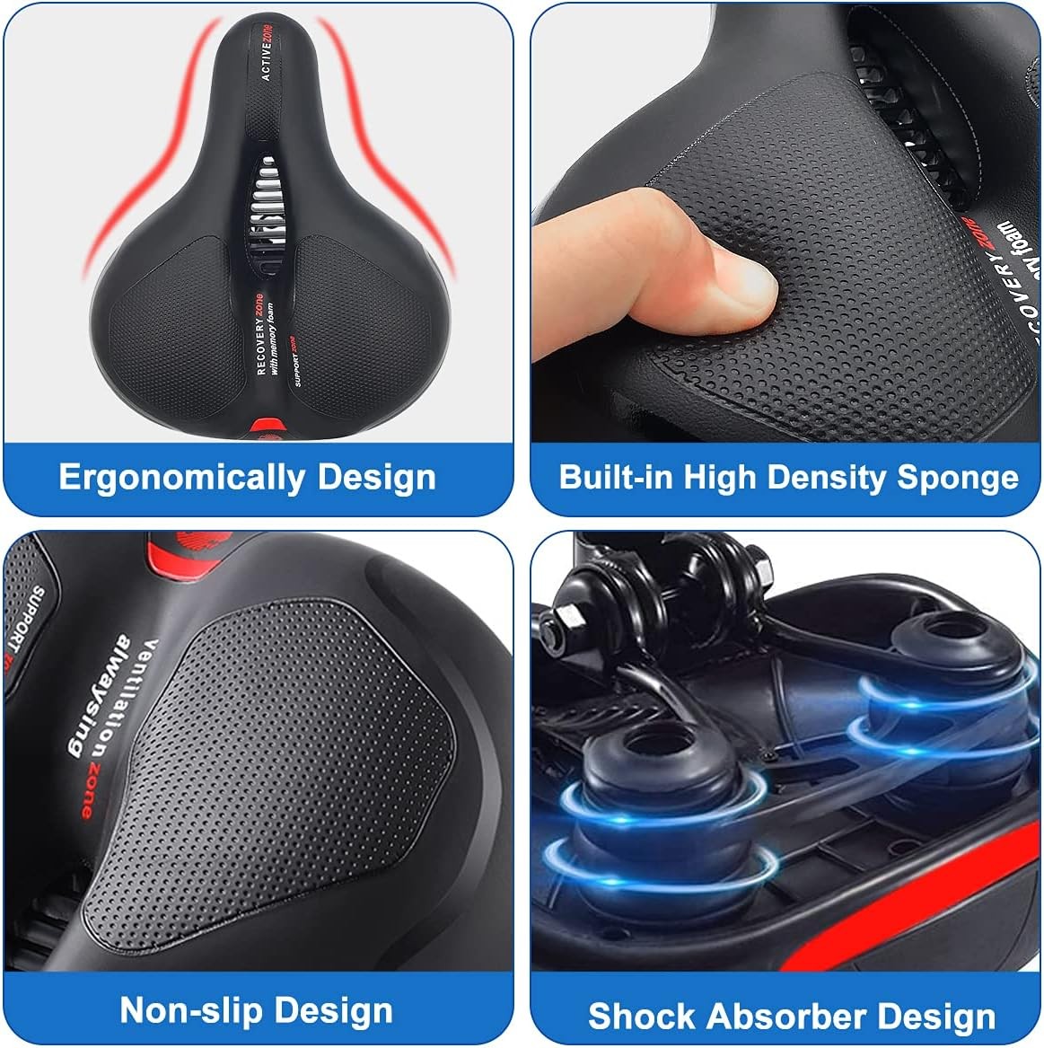 Comfort Bike Saddle with Tail Light Shock Absorbing Waterproof Cover