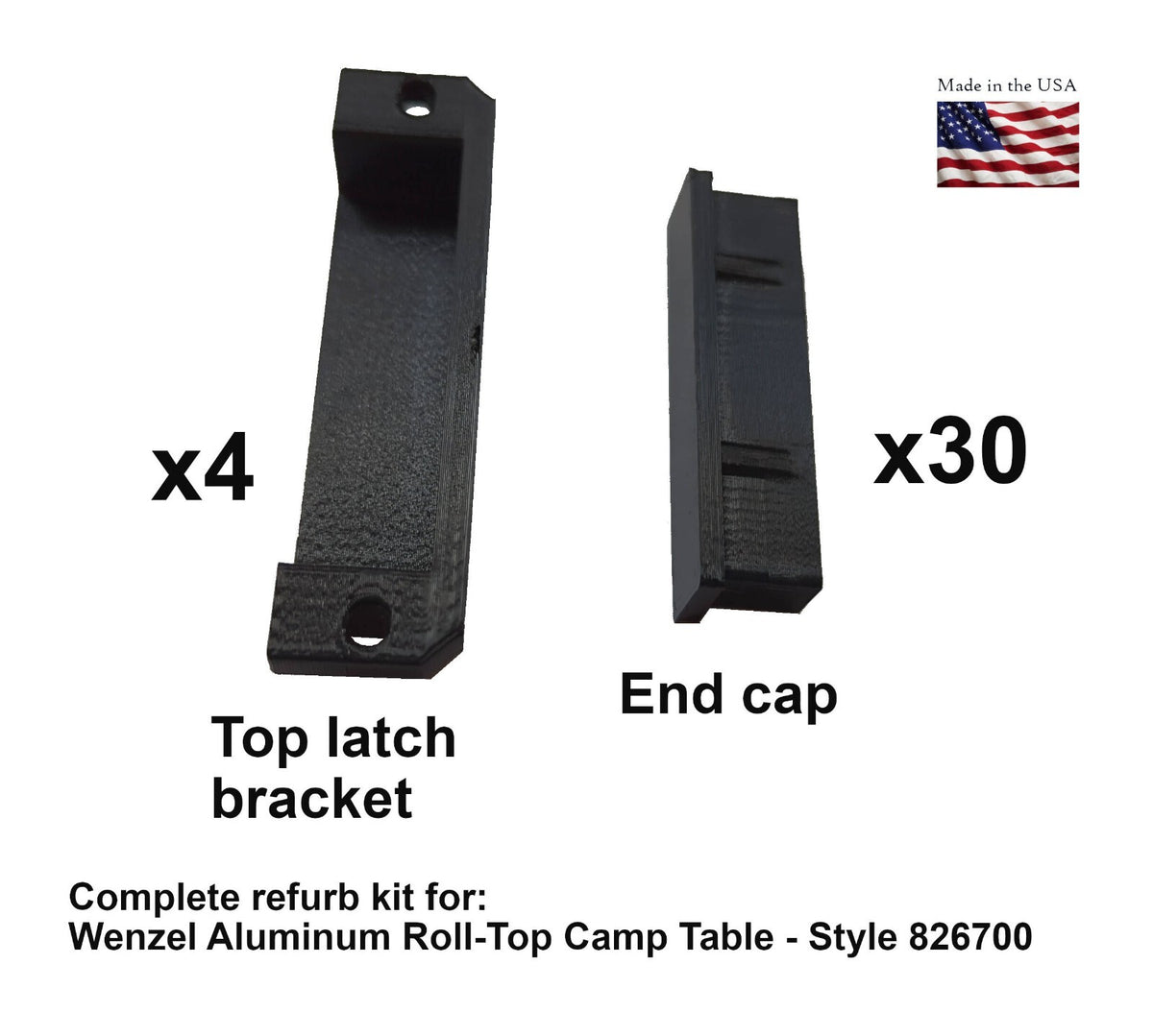 Camping Table Plastic Parts Kit for Wenzel 826700 - End Caps & Latch Brackets