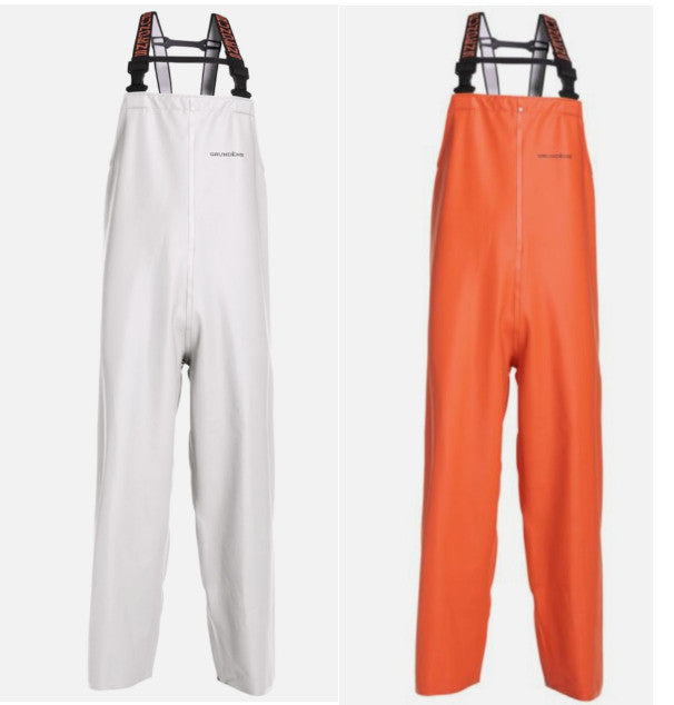 Commercial Fishing Bib Pants Waterproof Workwear - White & Orange